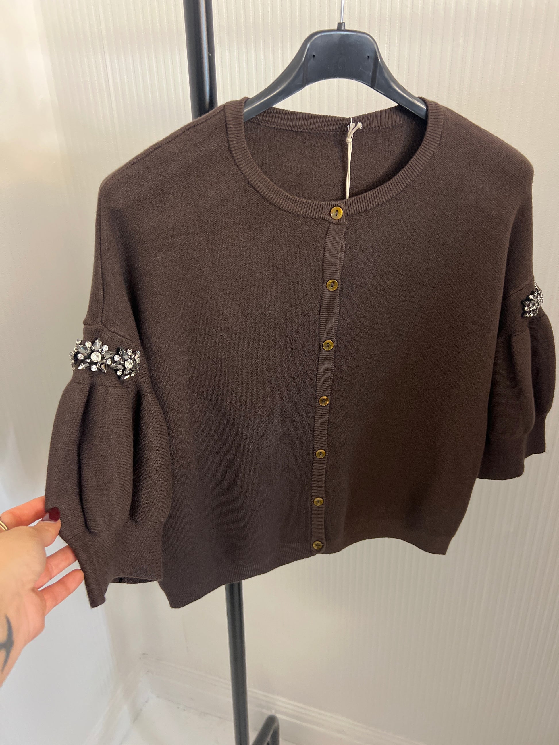 Demi chocolate brown diamond cardi jumper (size 10-20)