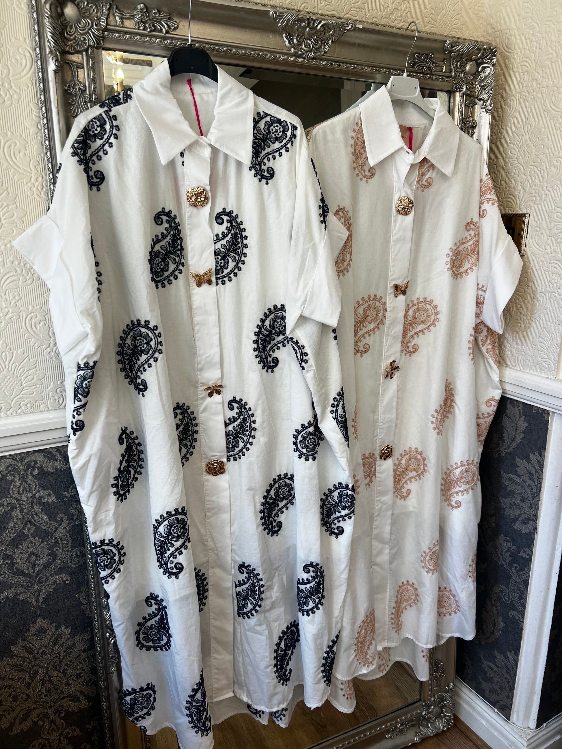 Paisley embroidery gold button dress