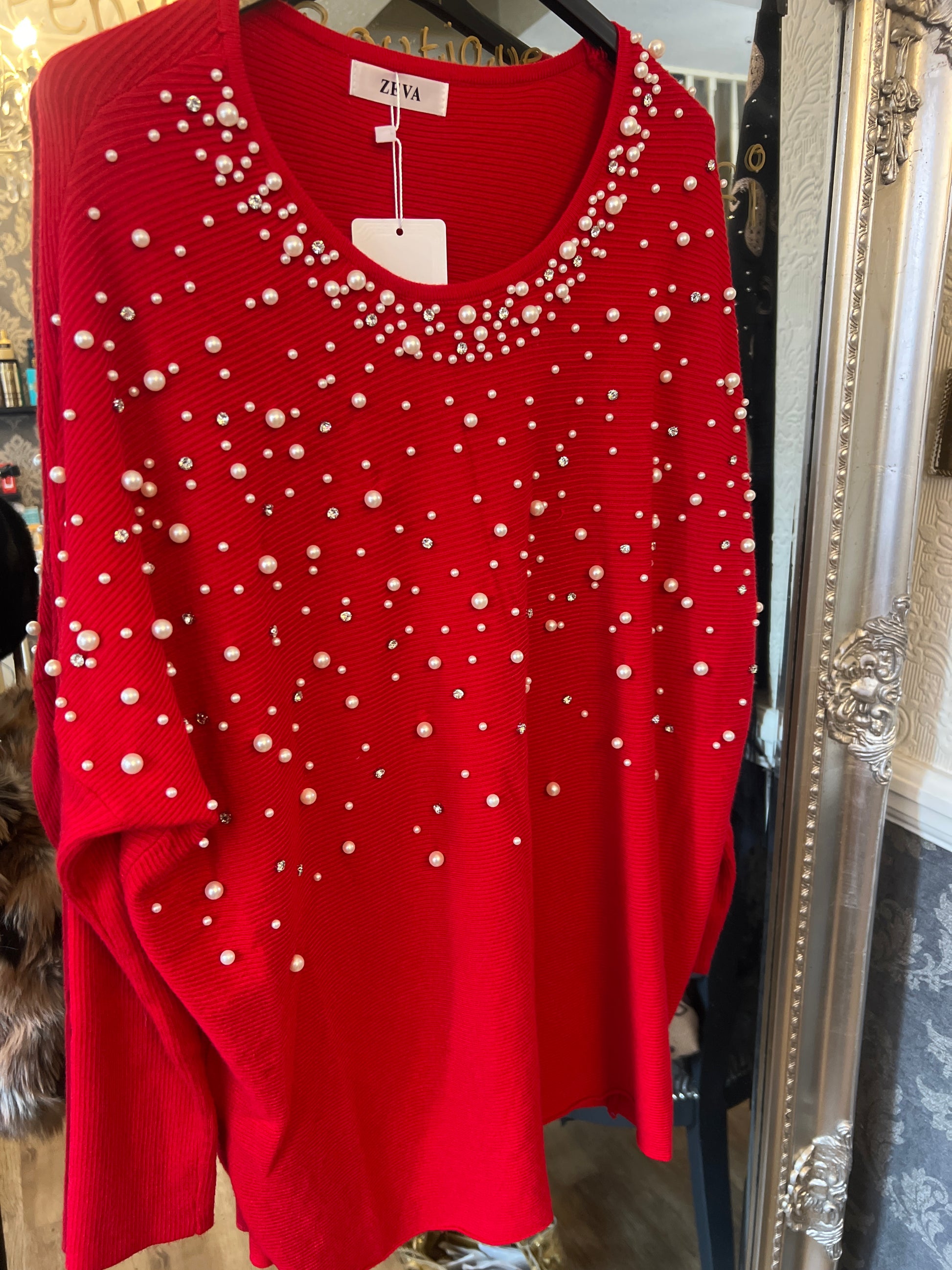 Red pearl jumper (Size 10-20)