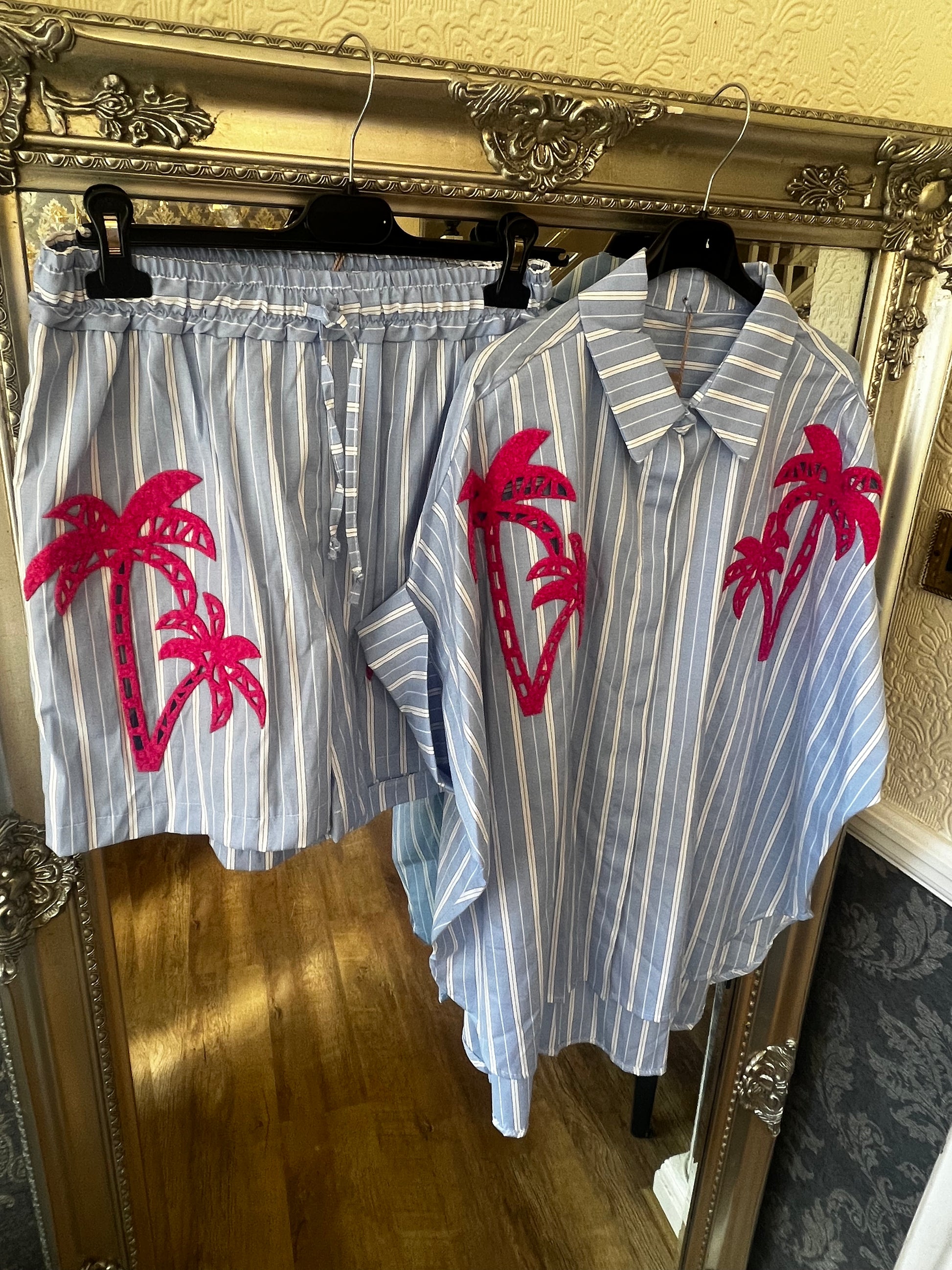 Pink palm pin strip short set (Size 10-14)