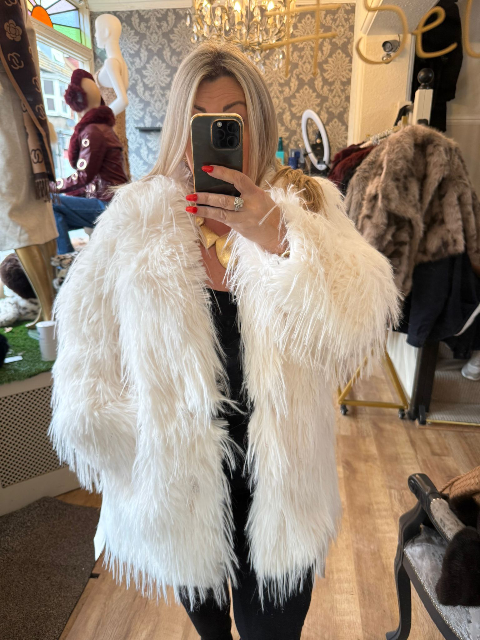 Eliza faux fur coat with quilted lining