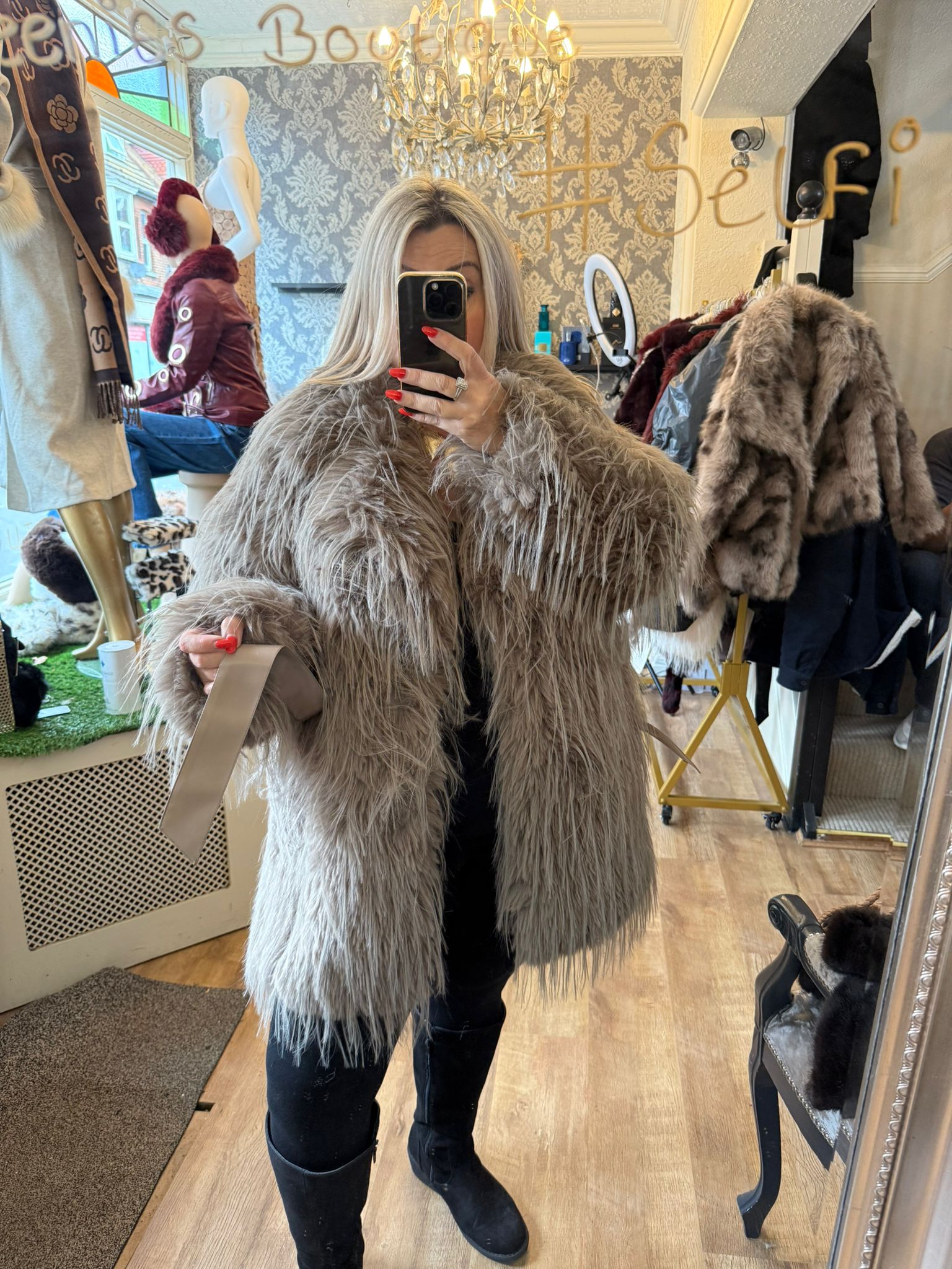 Eliza faux fur coat with quilted lining