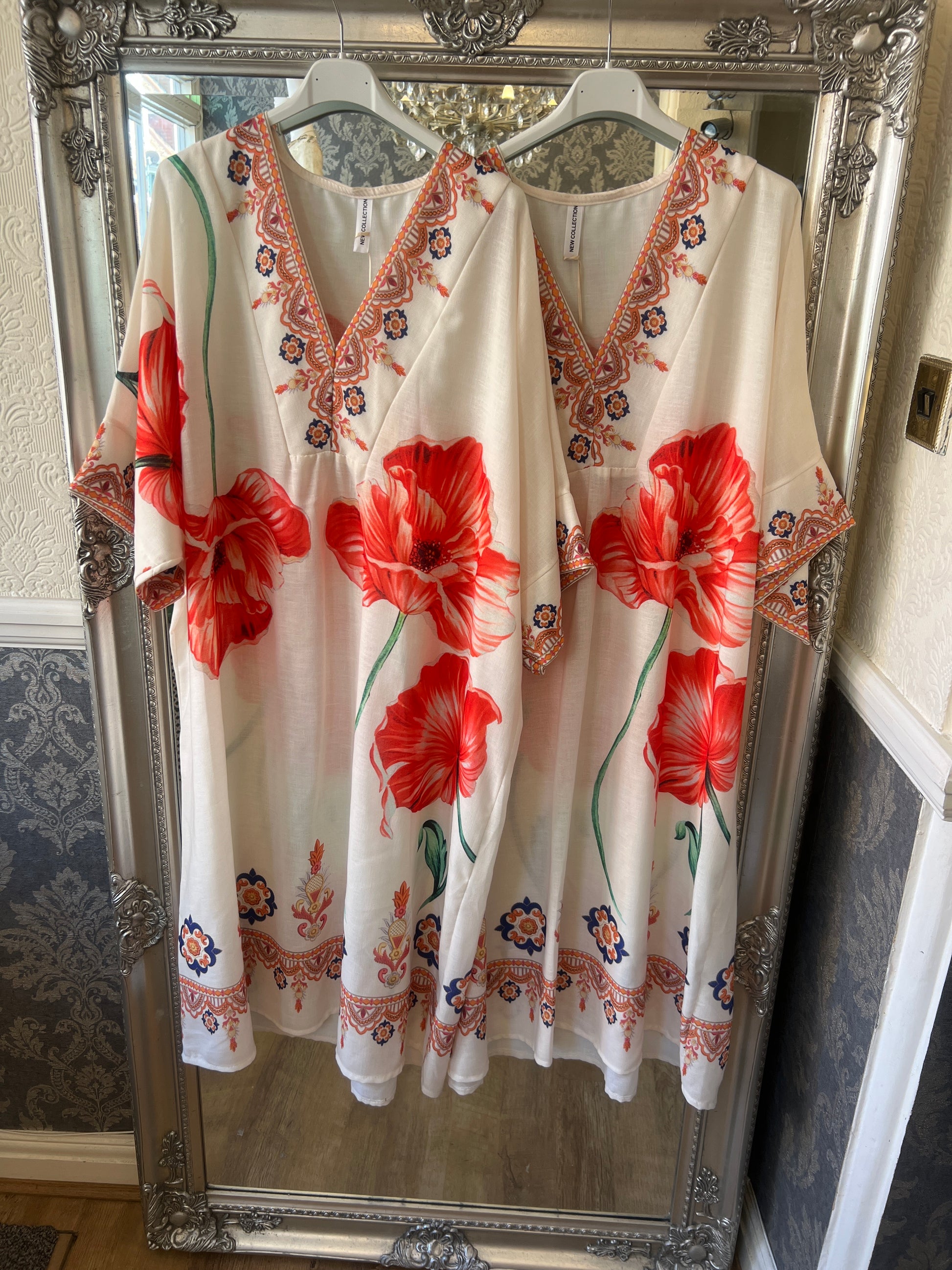 Julia Cream dress with red flower (Size 10-20)
