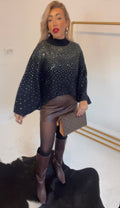 Black diamanté web sleeve jumper (size 10-22)