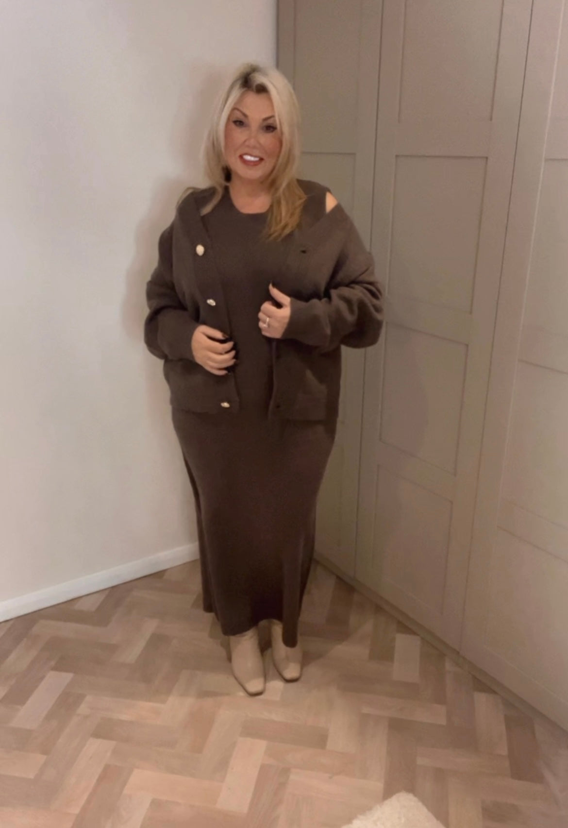 Knitted dress with over cardigan set