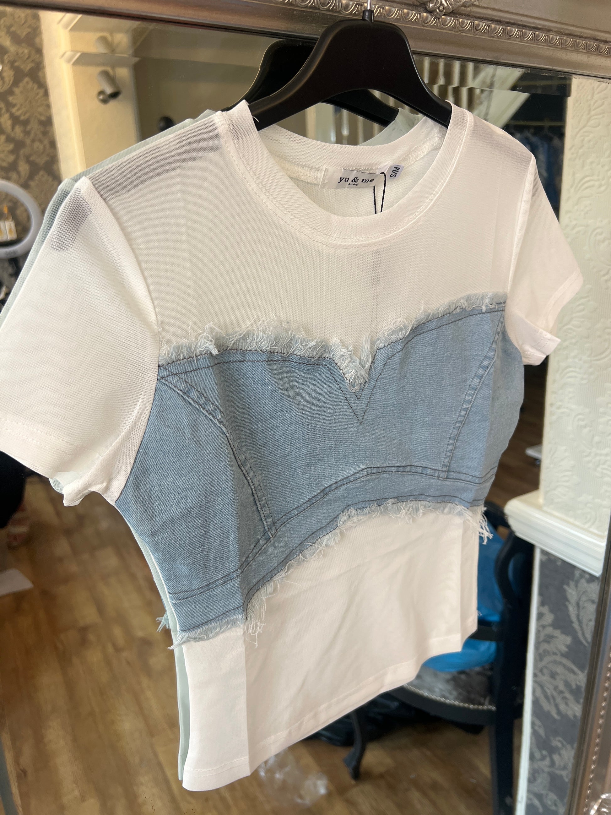 Denim mesh bandu top