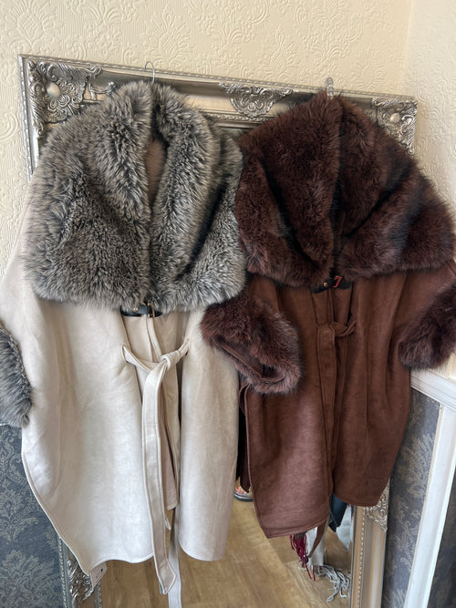 Alaska Fur gold buckle belted cape (one size fits all)
