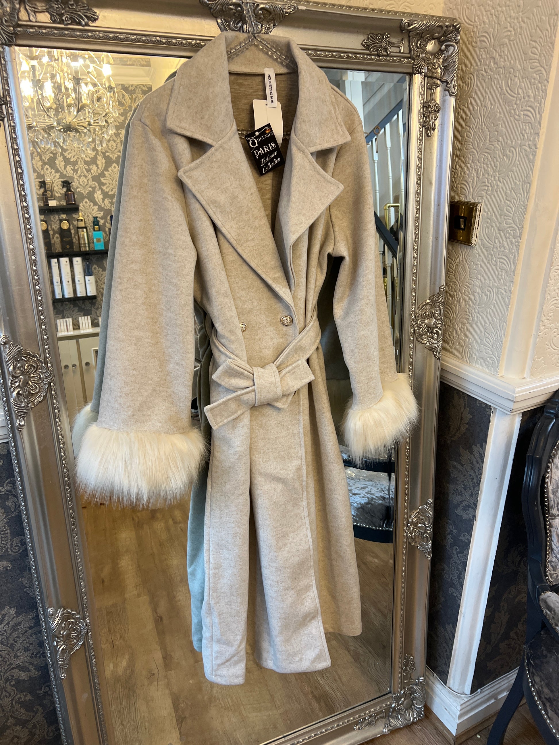 Gabrielle fur cuff coat with belt (size 12-20)