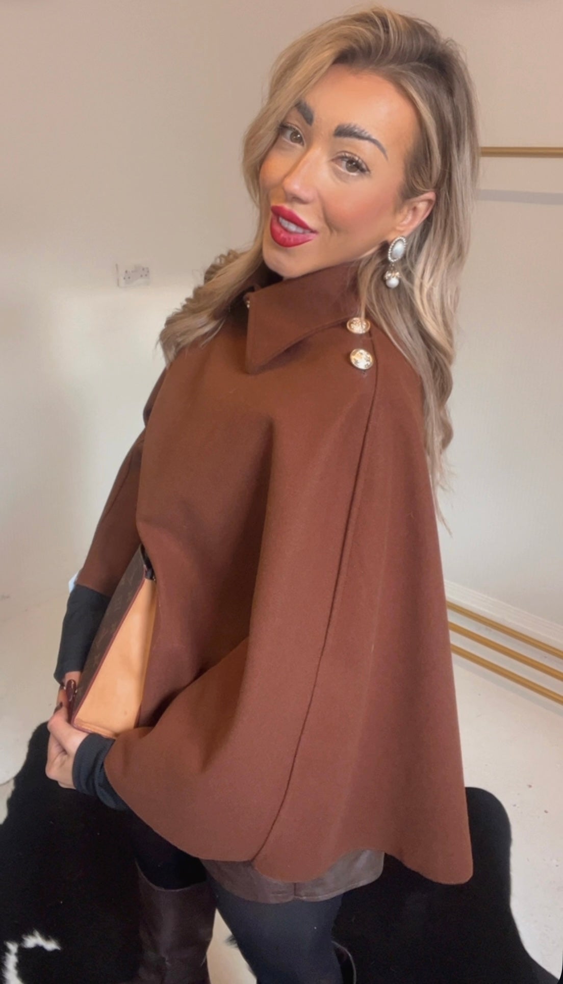 Chocolate gold detail short cape (size 10-20)