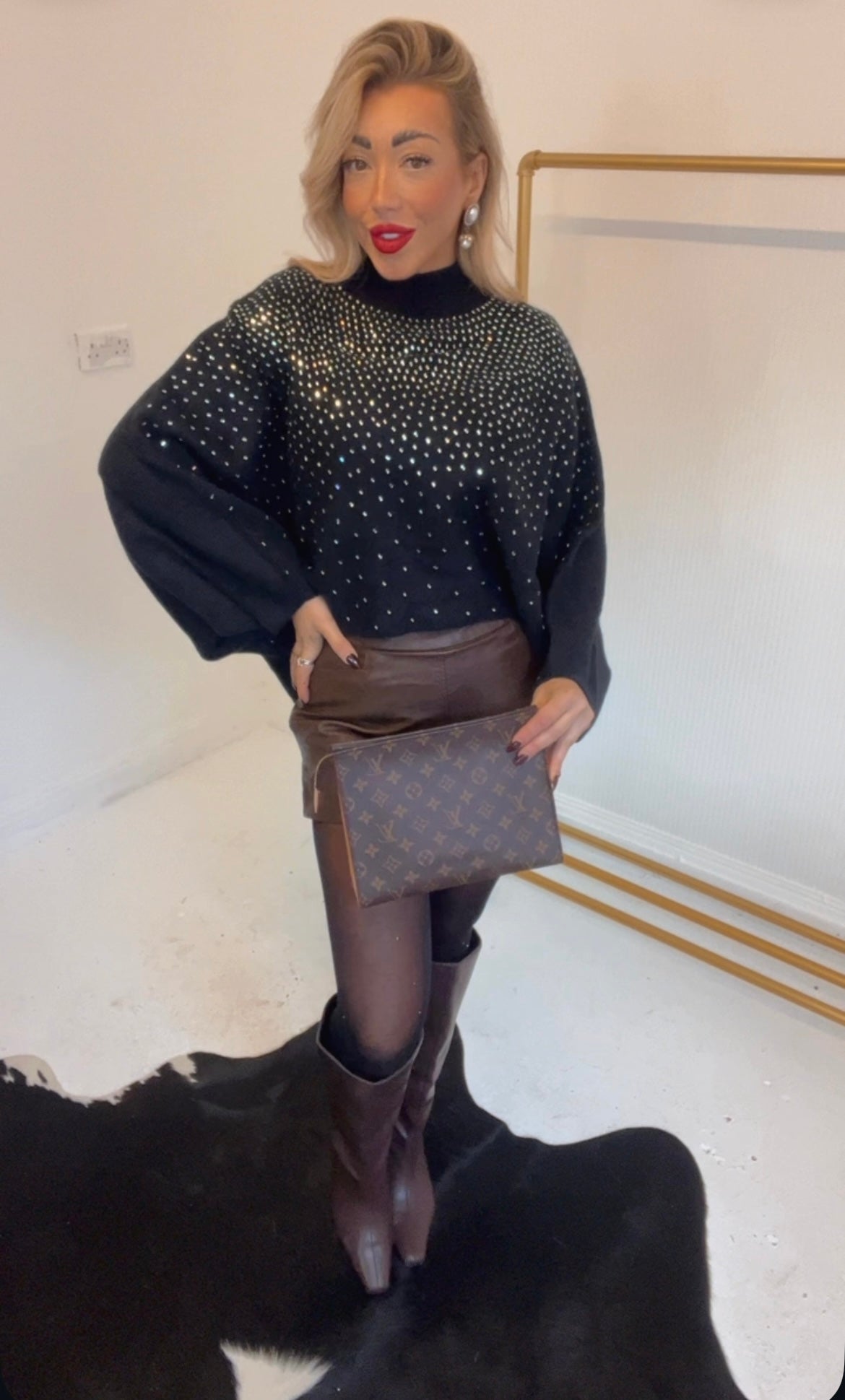 Black diamanté web sleeve jumper (size 10-22)