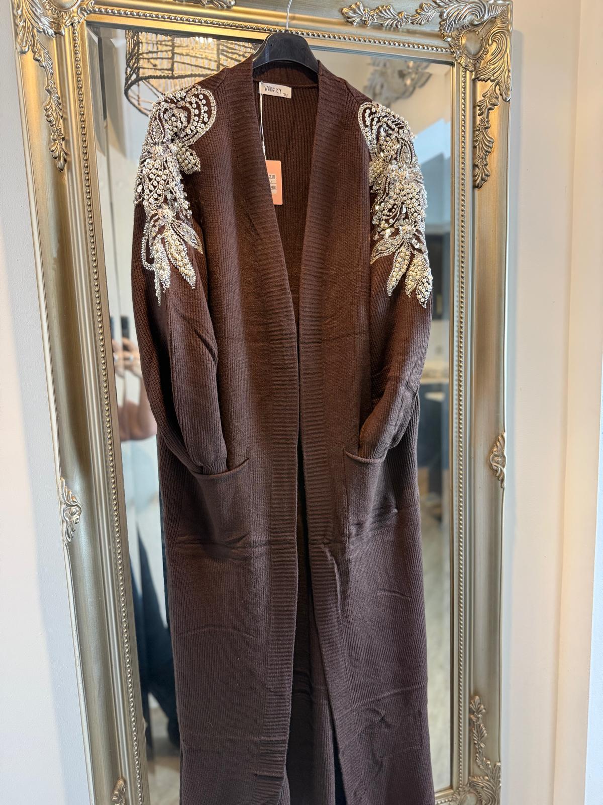 Winter chocolate brown diamanté sleeve cardigan (Size 10-20)