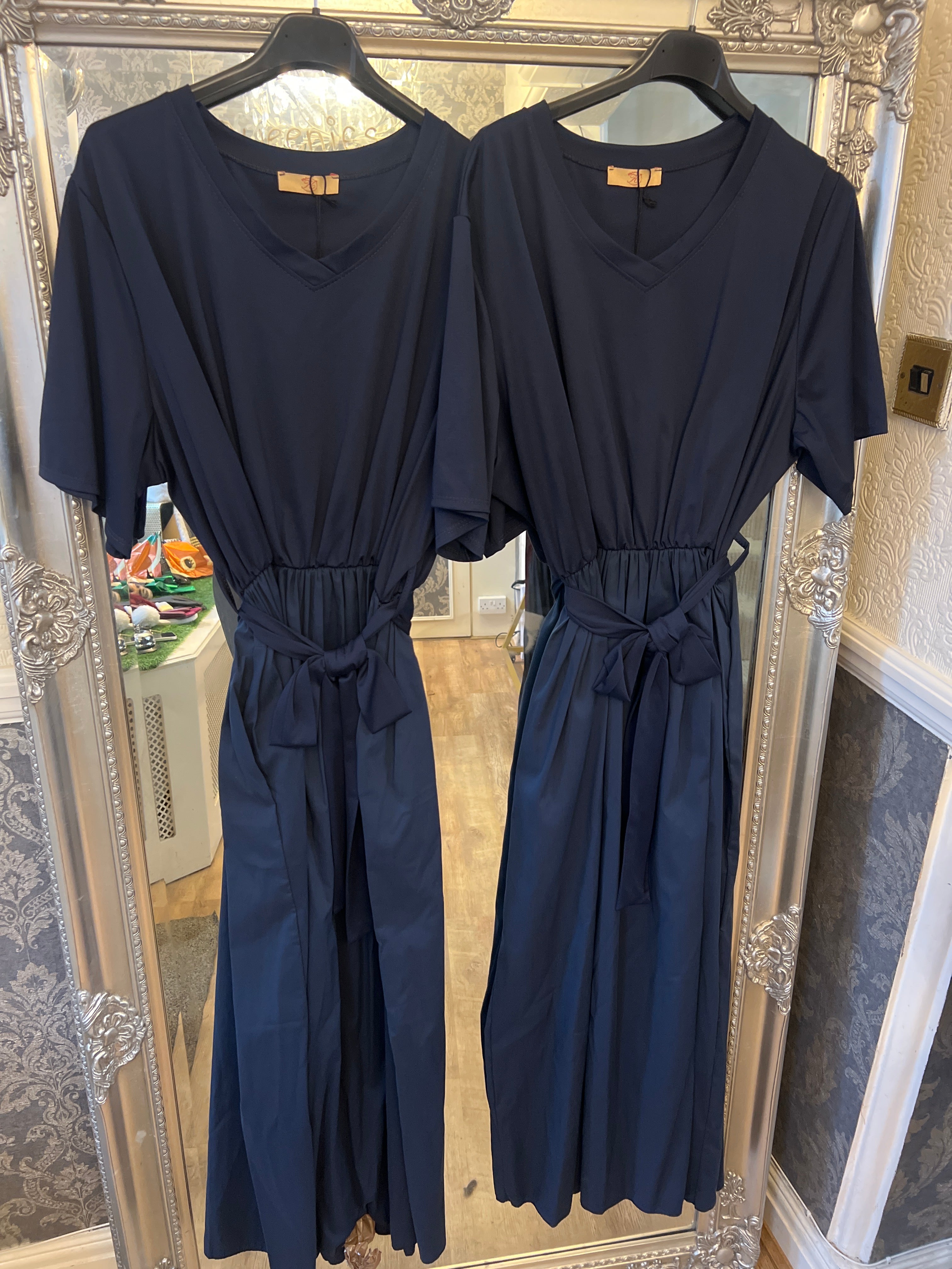 Navy v neck belted dress (Size 12-22)