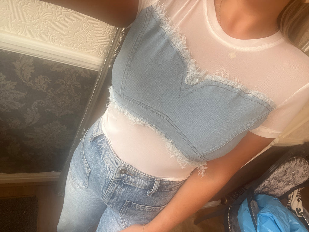 Denim mesh bandu top