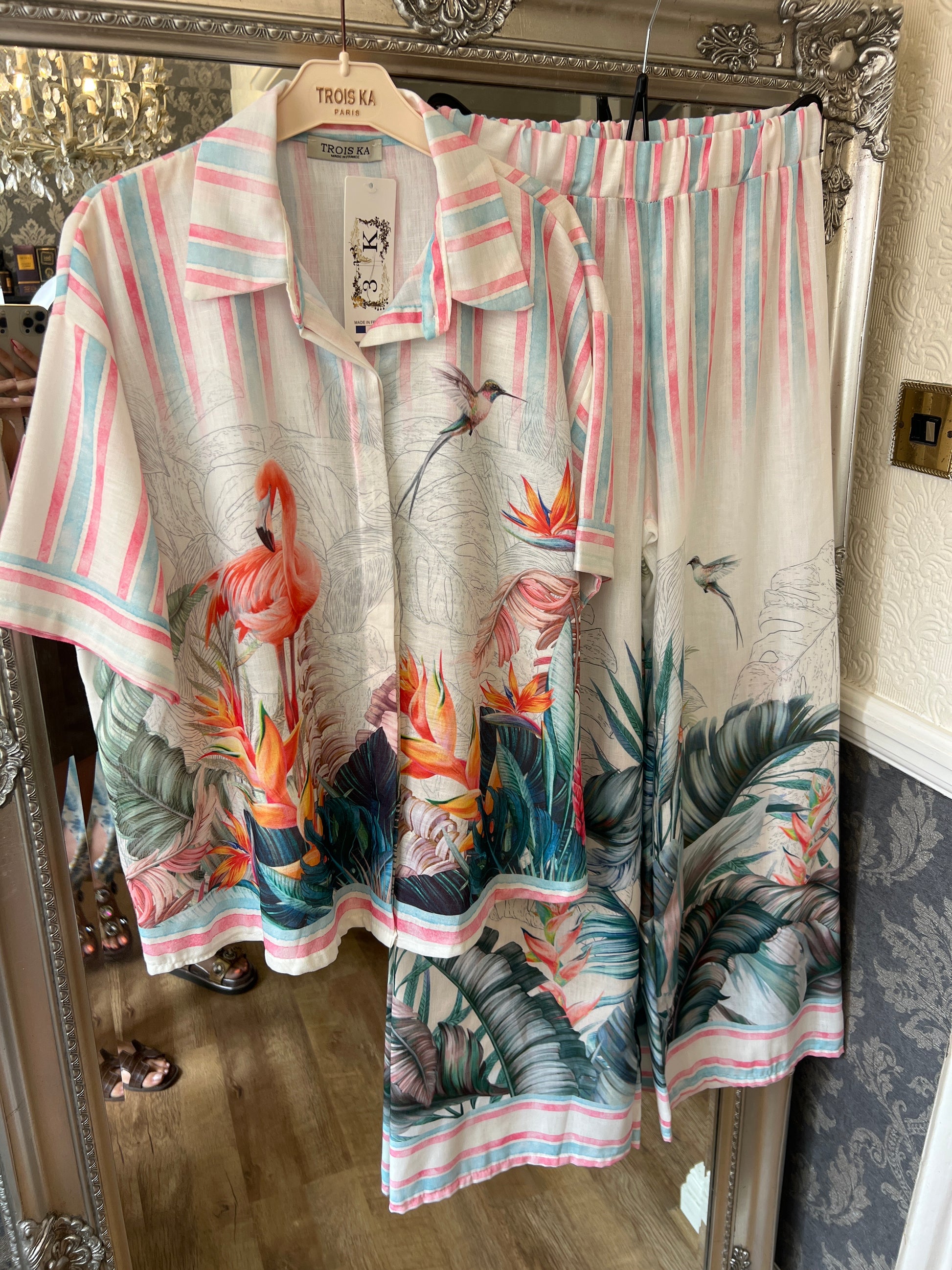 Flamingo pastel trouser set (8-14)