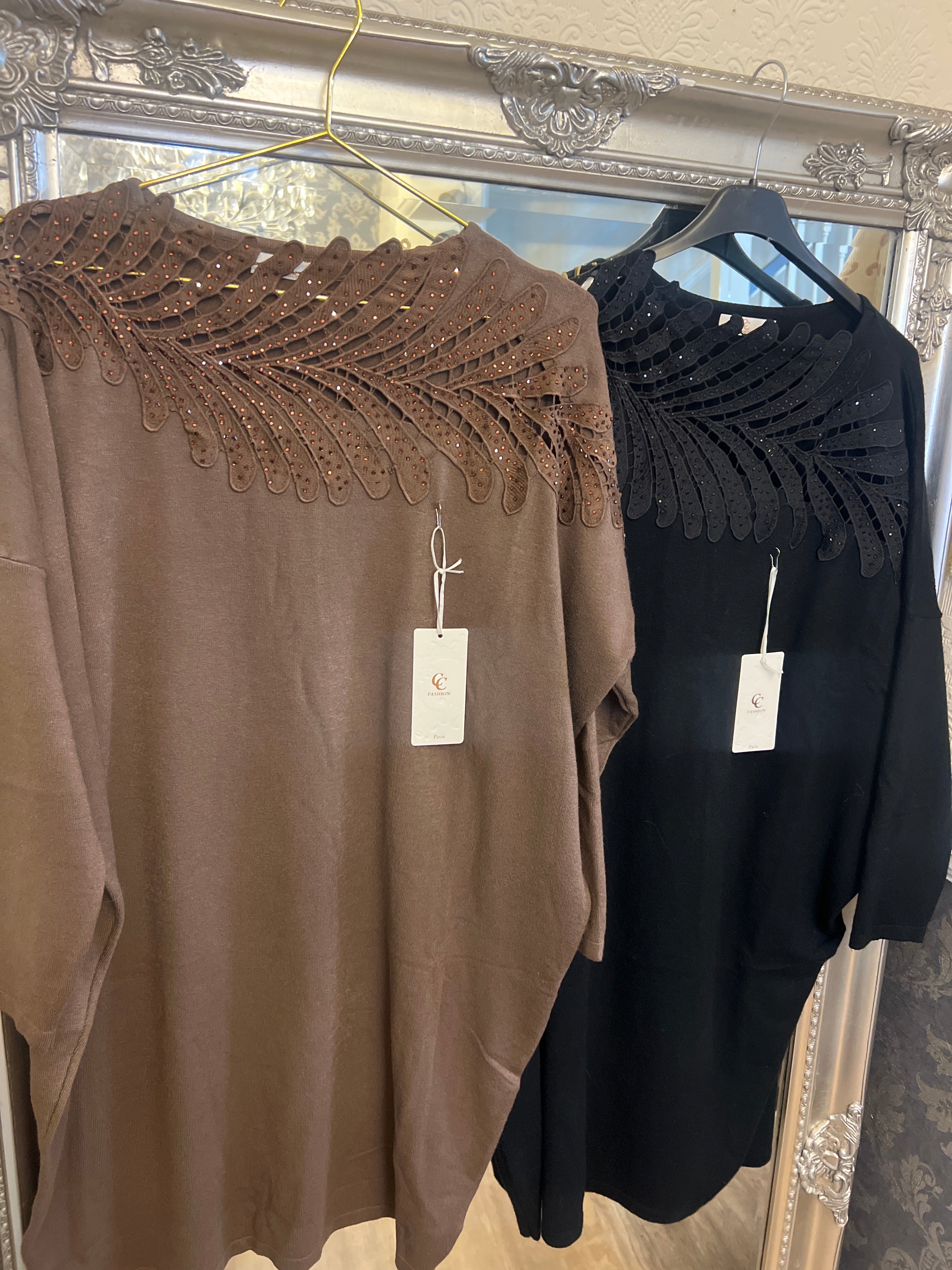 Leaf sparkle neck jumper dress