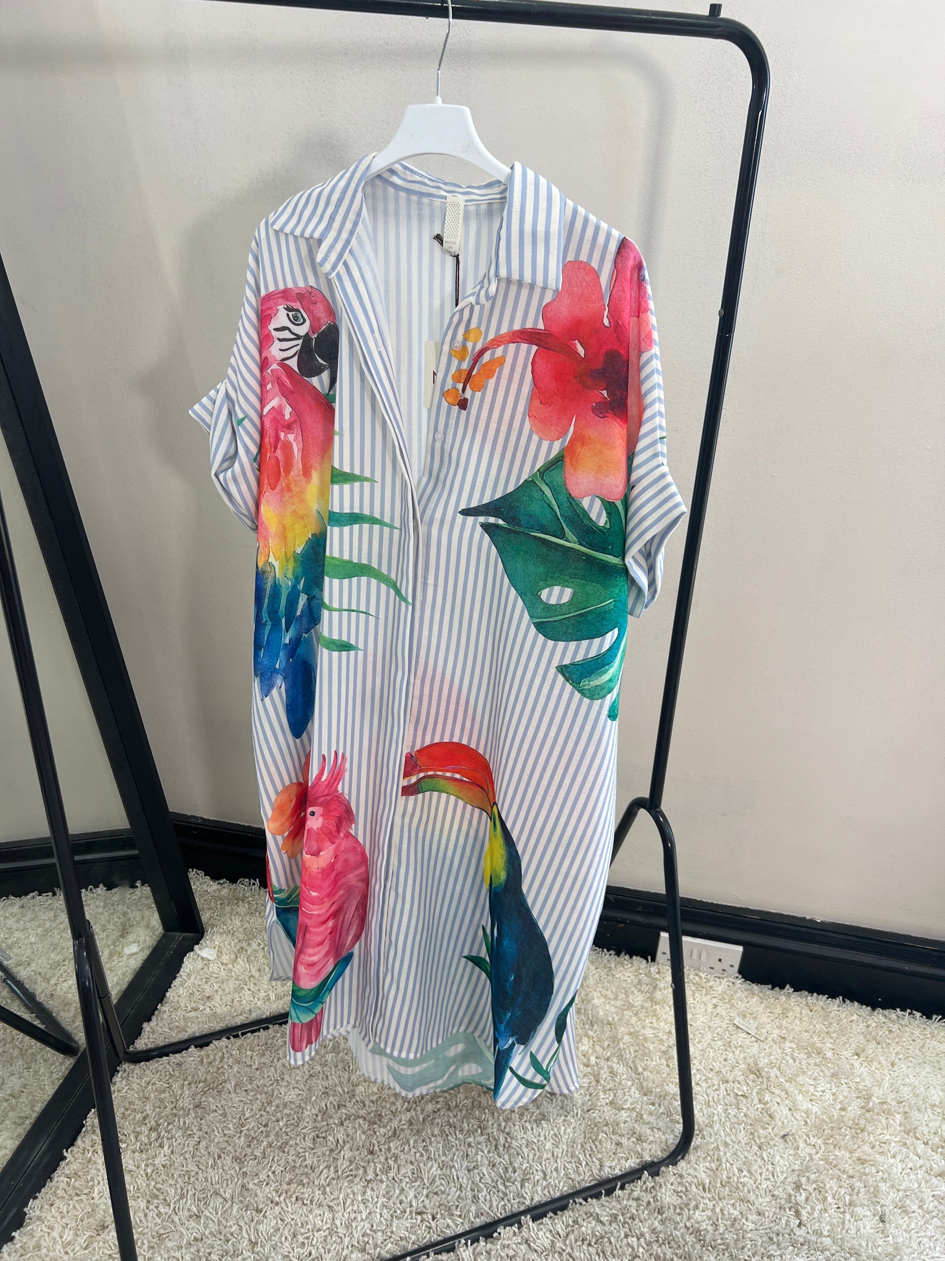 Parrot strip shirt dress