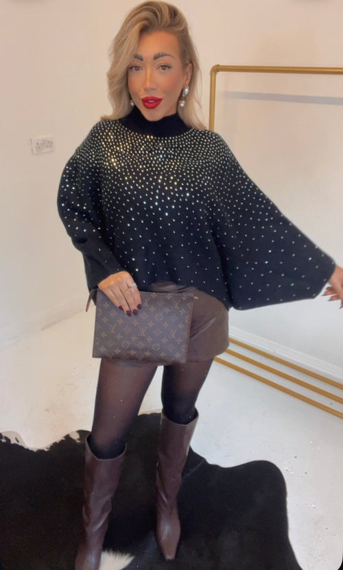 Black diamanté web sleeve jumper (size 10-22)