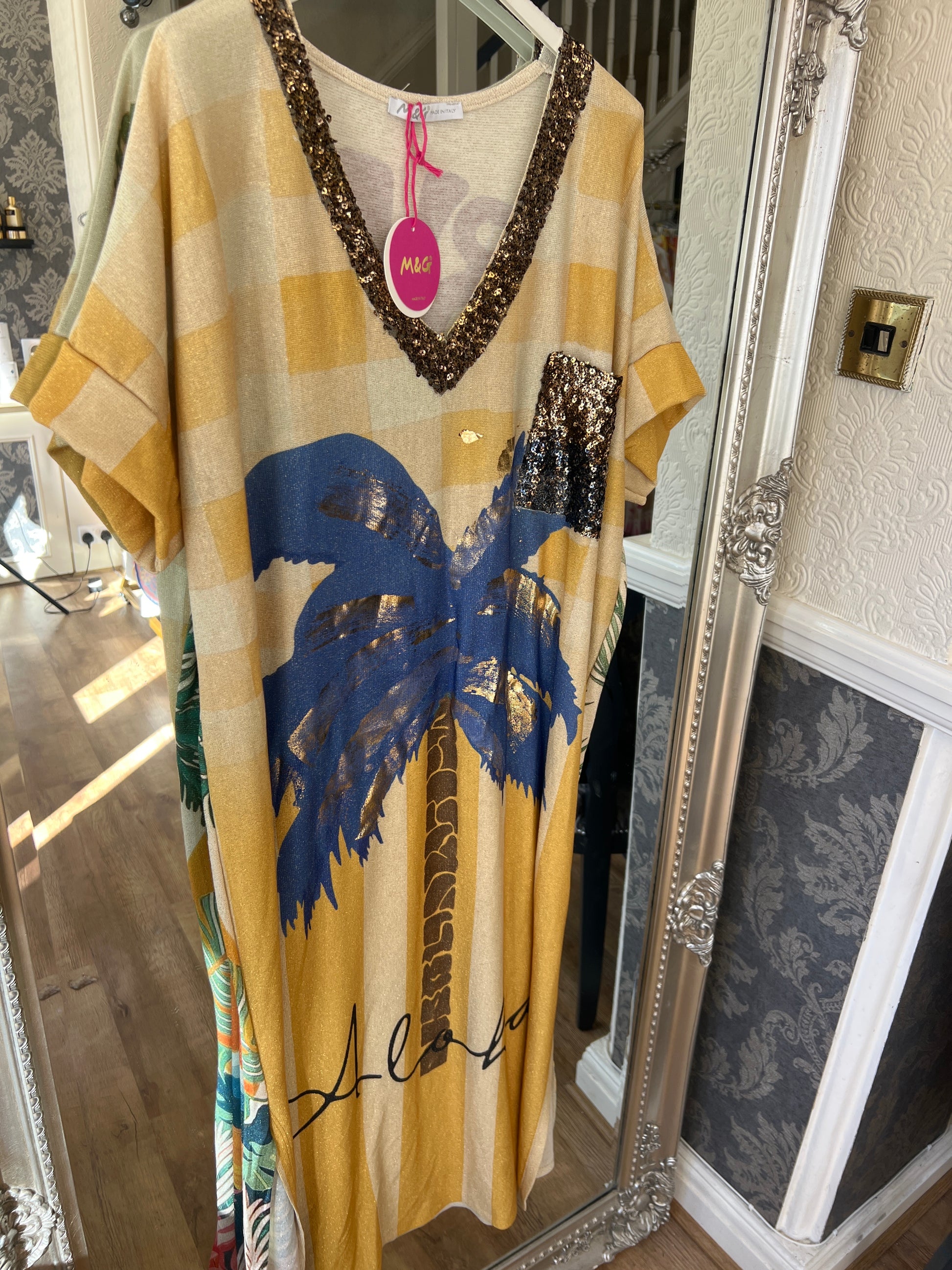 Golden blue palm sequin dress (Size 10-22)