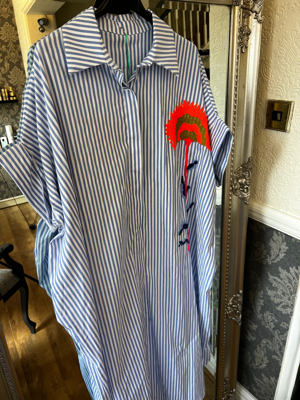 Soleil Palm pin strip maxi shirt