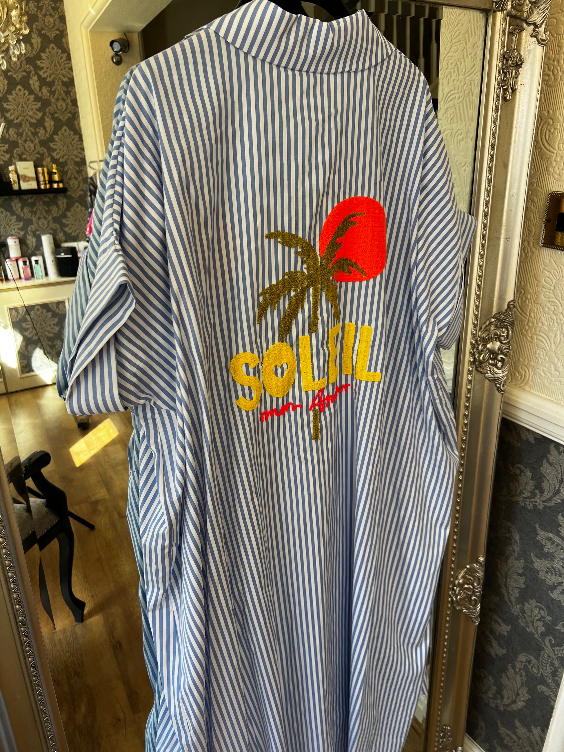 Soleil Palm pin strip maxi shirt