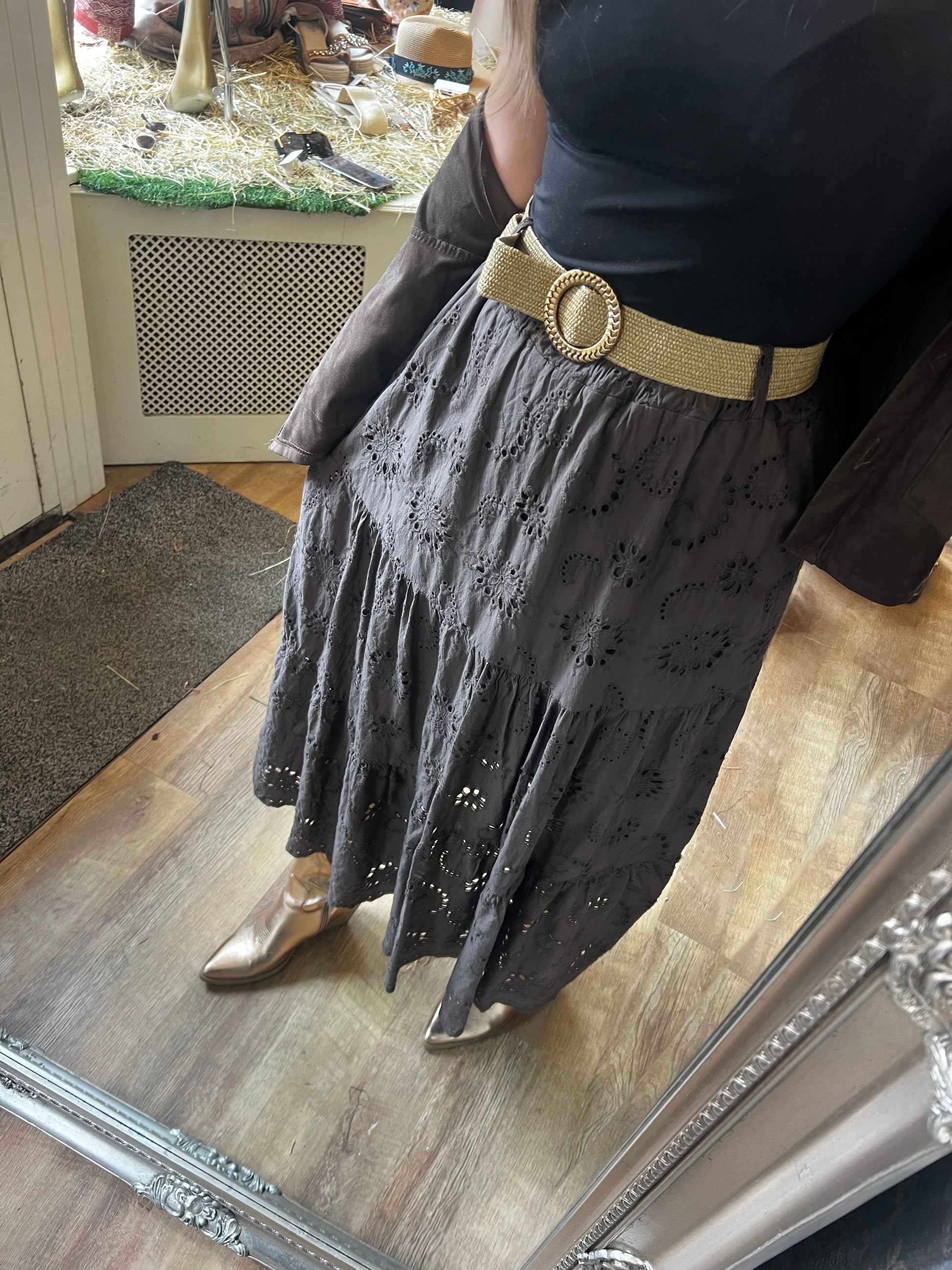 Chocolate crochet skirt with belt (Size 10-18)