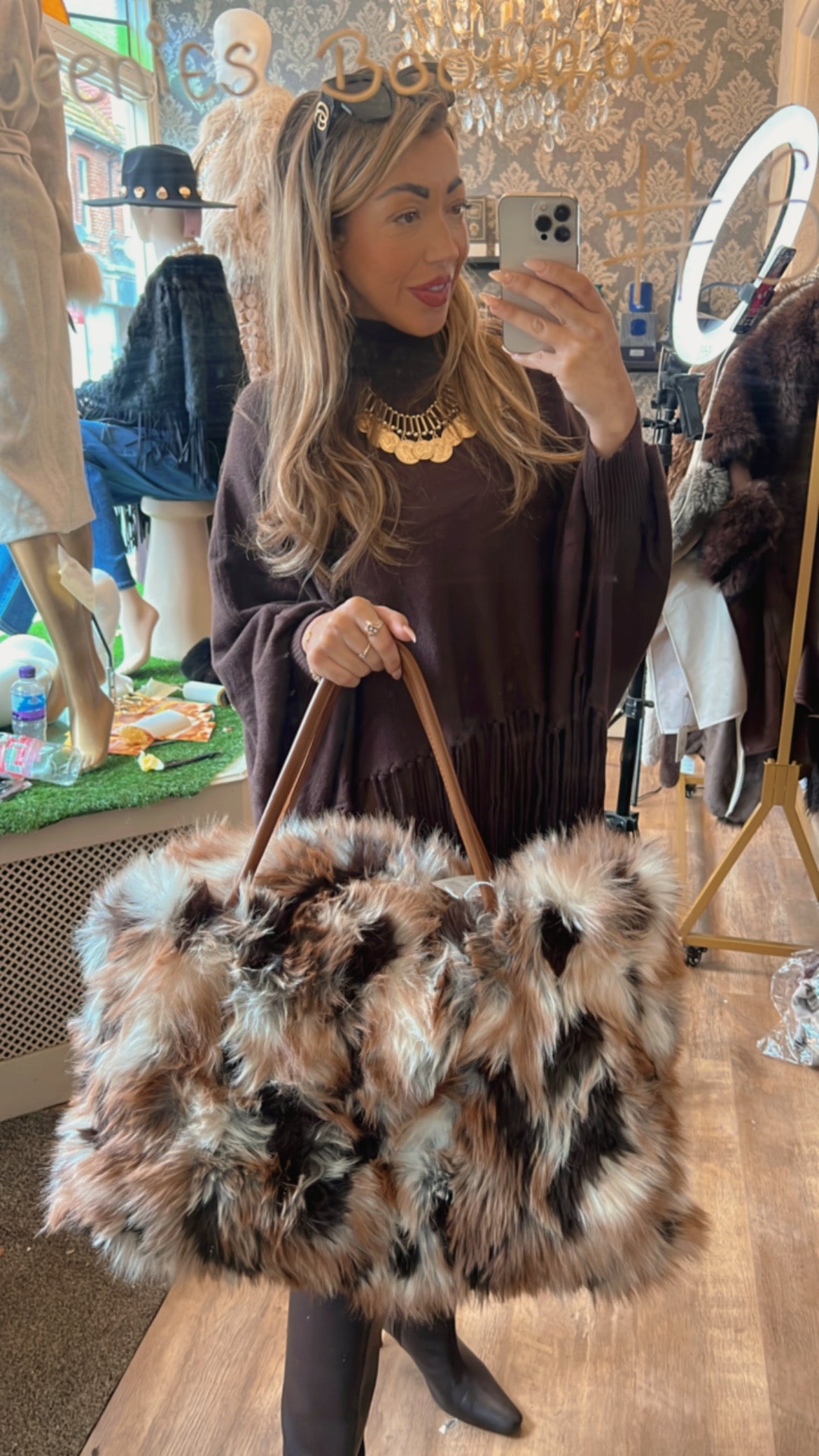 Large fur fluffy bag