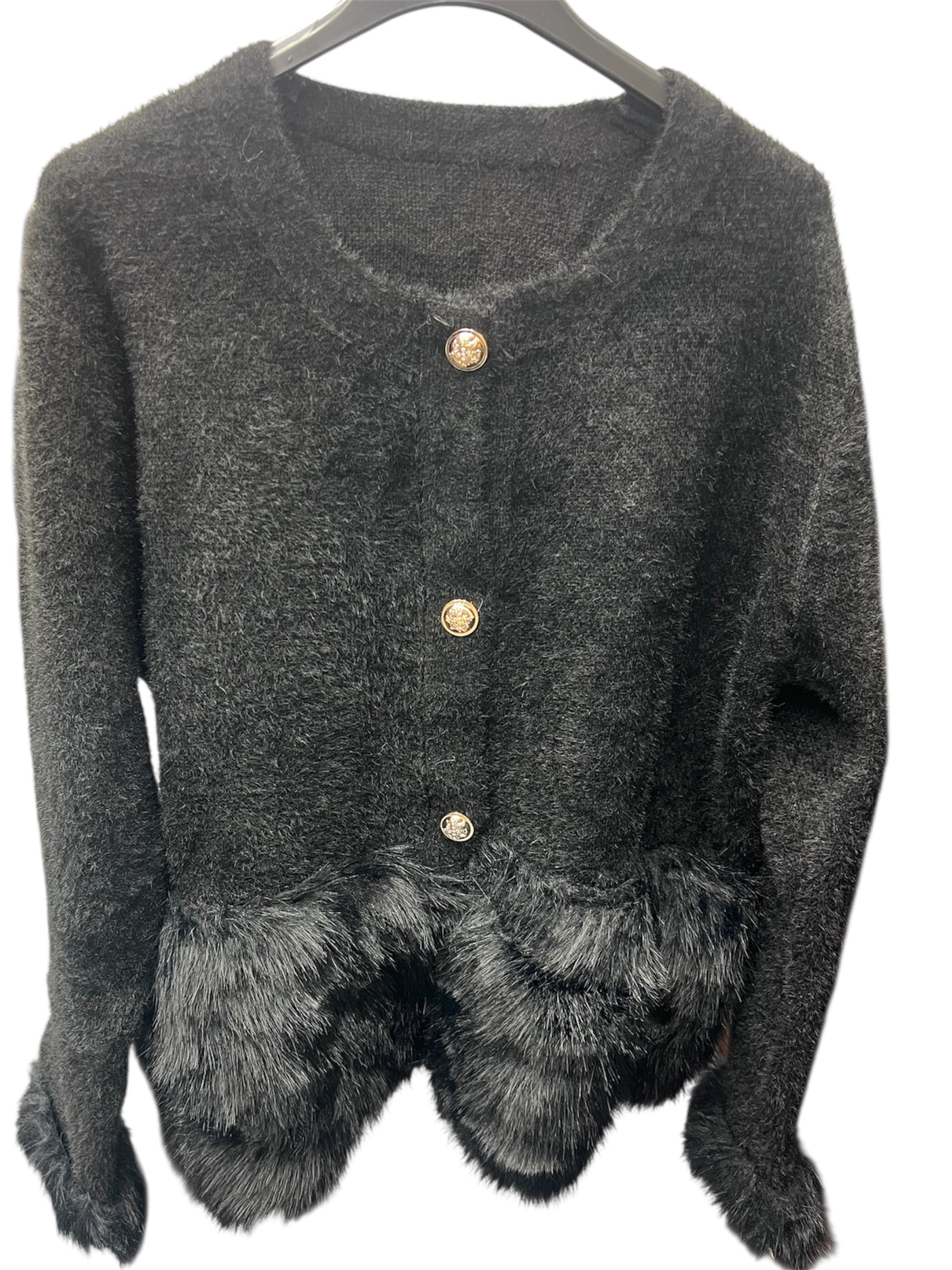 Fur Trim fluffy jumper gold button detail (Size 10-20)