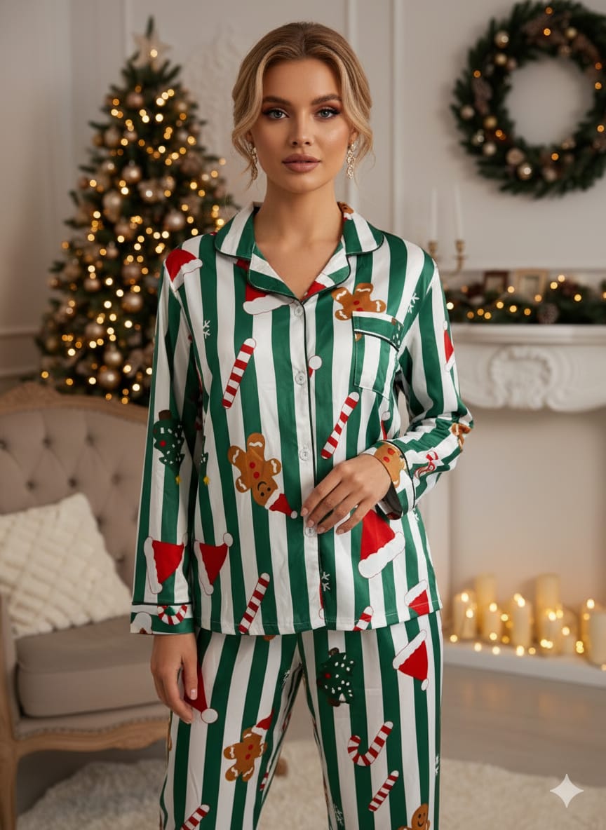 Christmas festive green stripe pjs