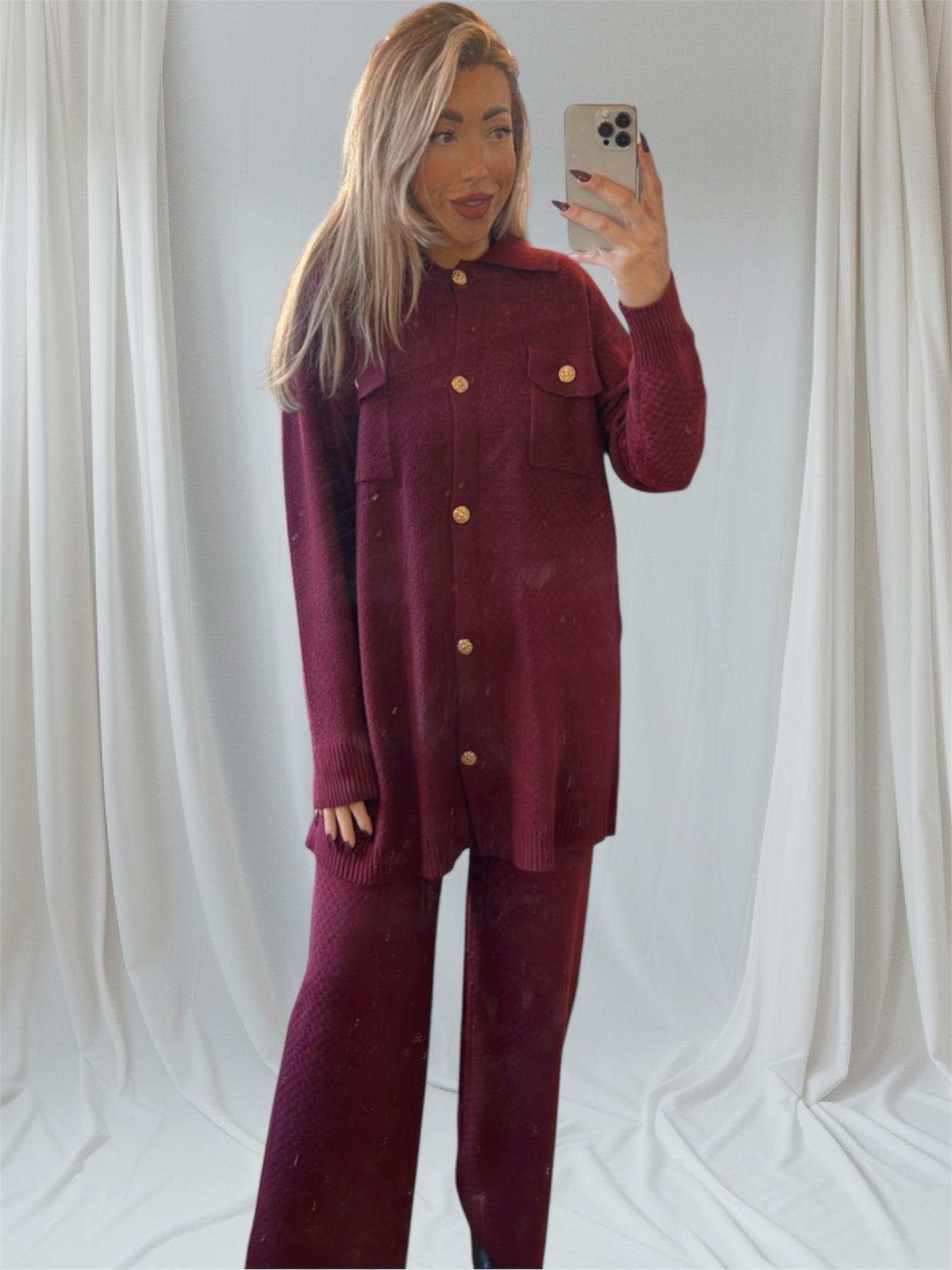 Marcia Burgandy gold detail set