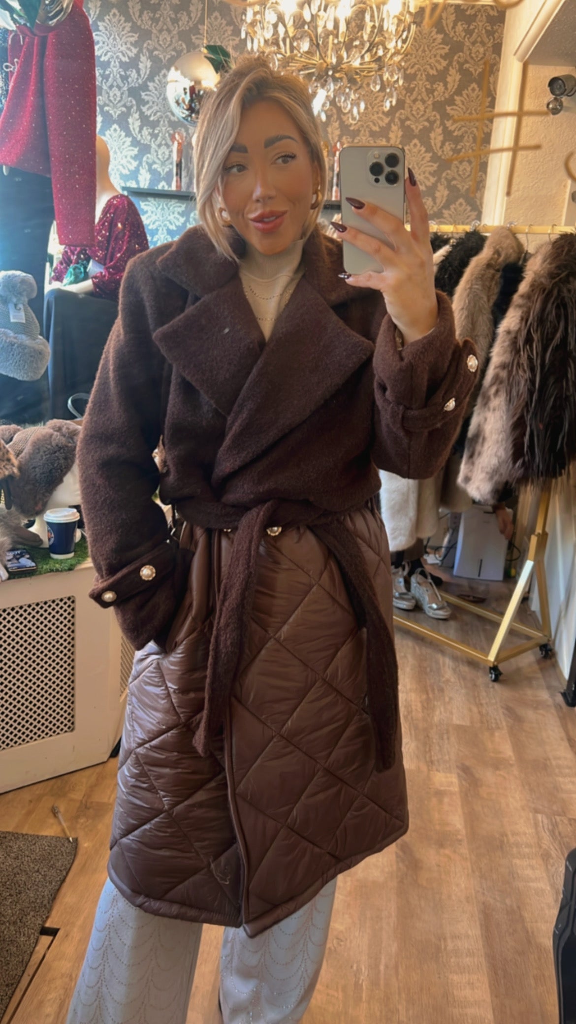 Tiffany Quilted crop belted coat (size 10-18)