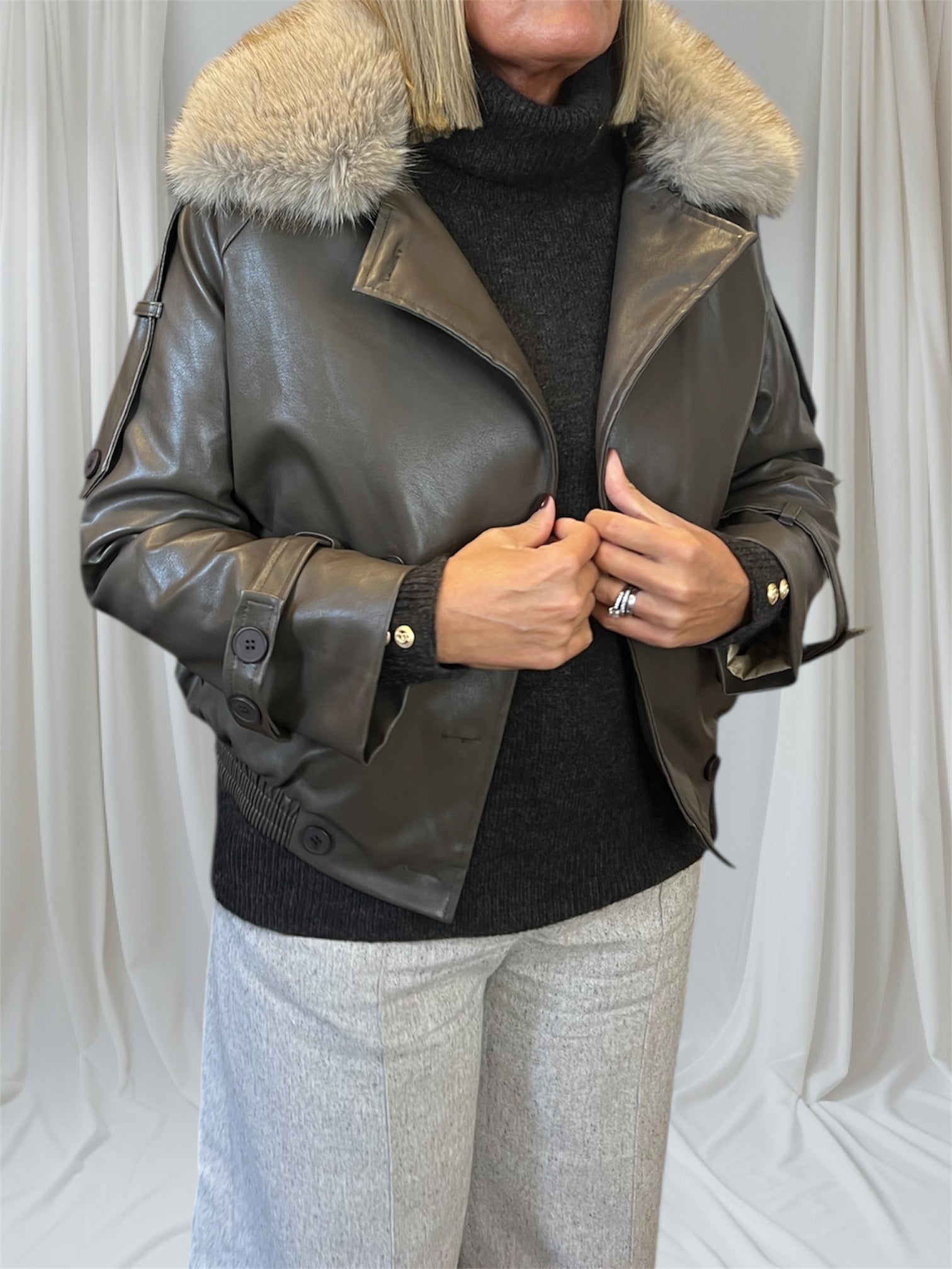 Leigh chocolate brown fur jacket