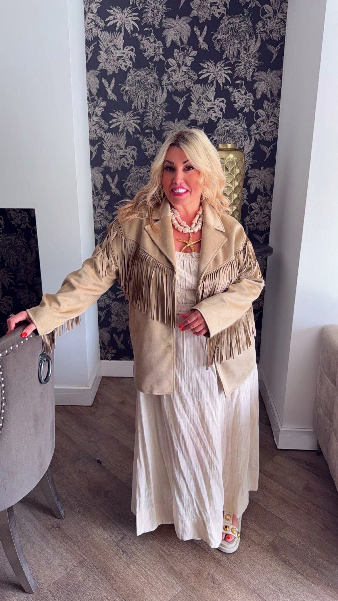 Faux suede fringe jacket