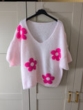 Pink flower v neck jumper