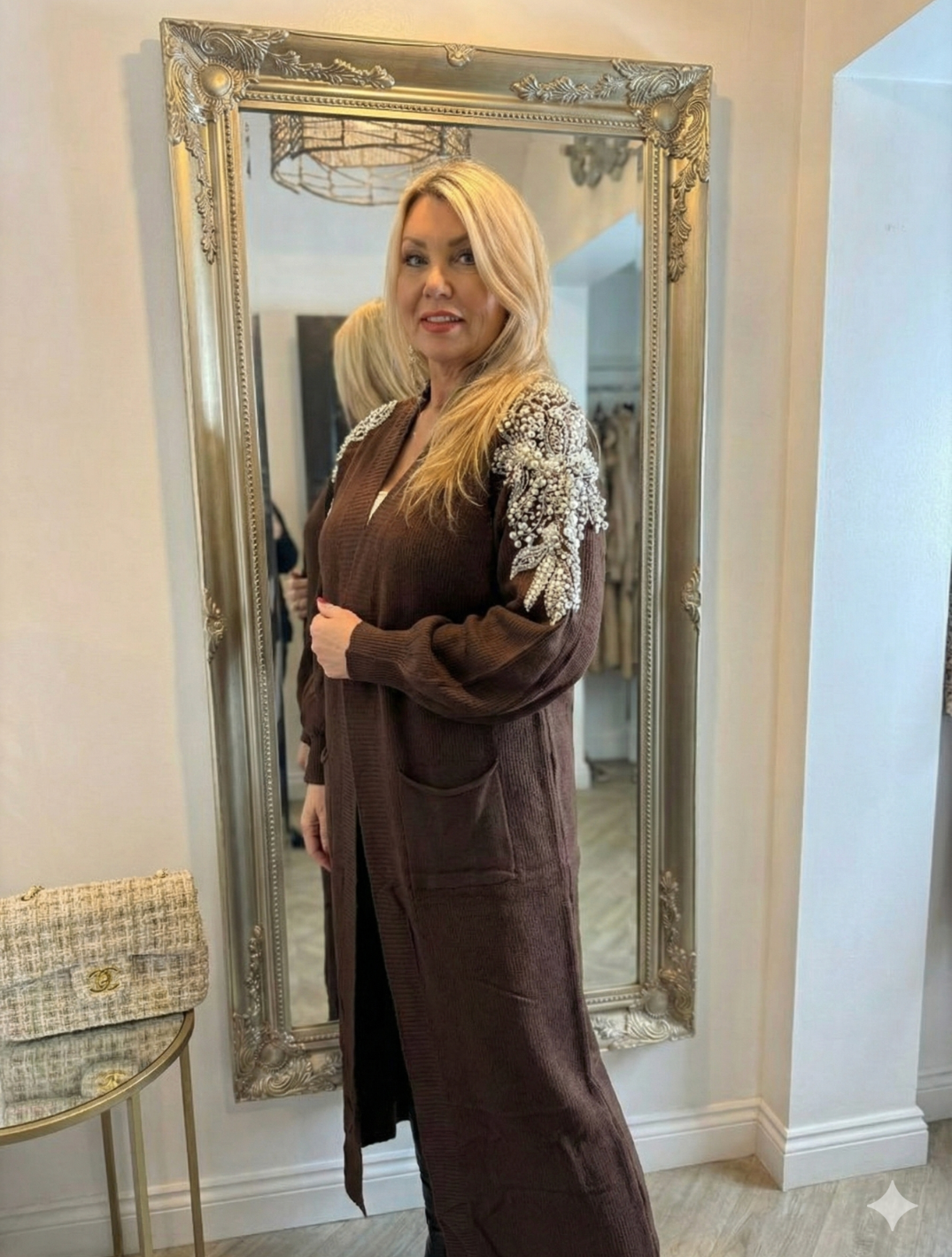 Winter chocolate brown diamanté sleeve cardigan (Size 10-20)