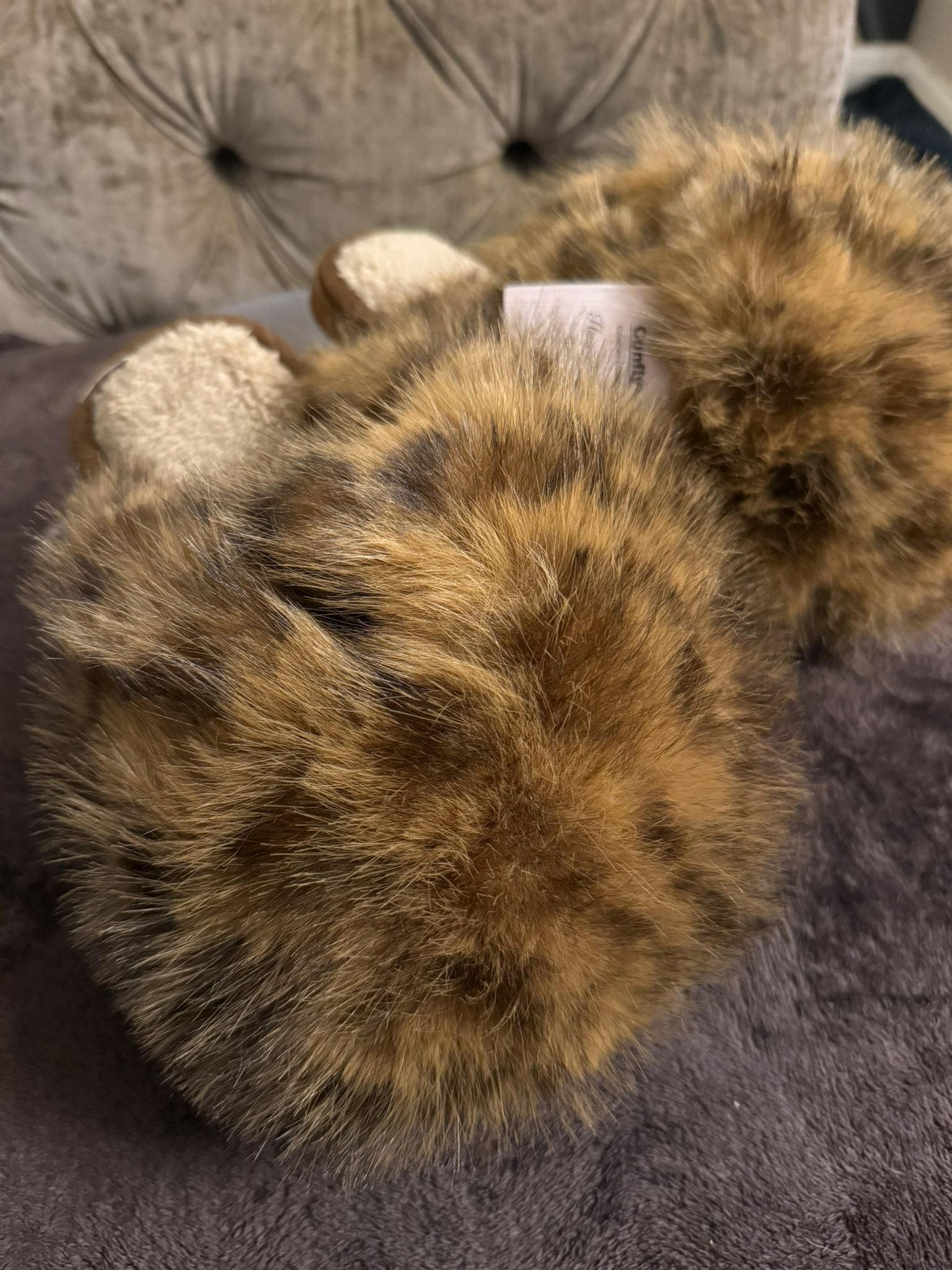 Dusk faux fur leopard slippers