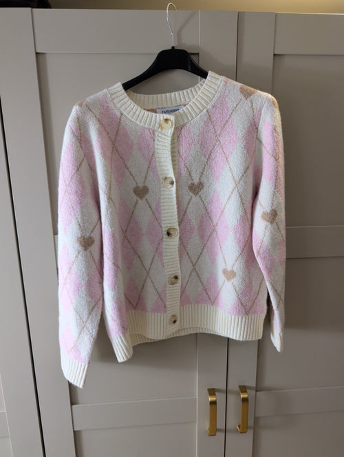 Argyle cardigan with hearts