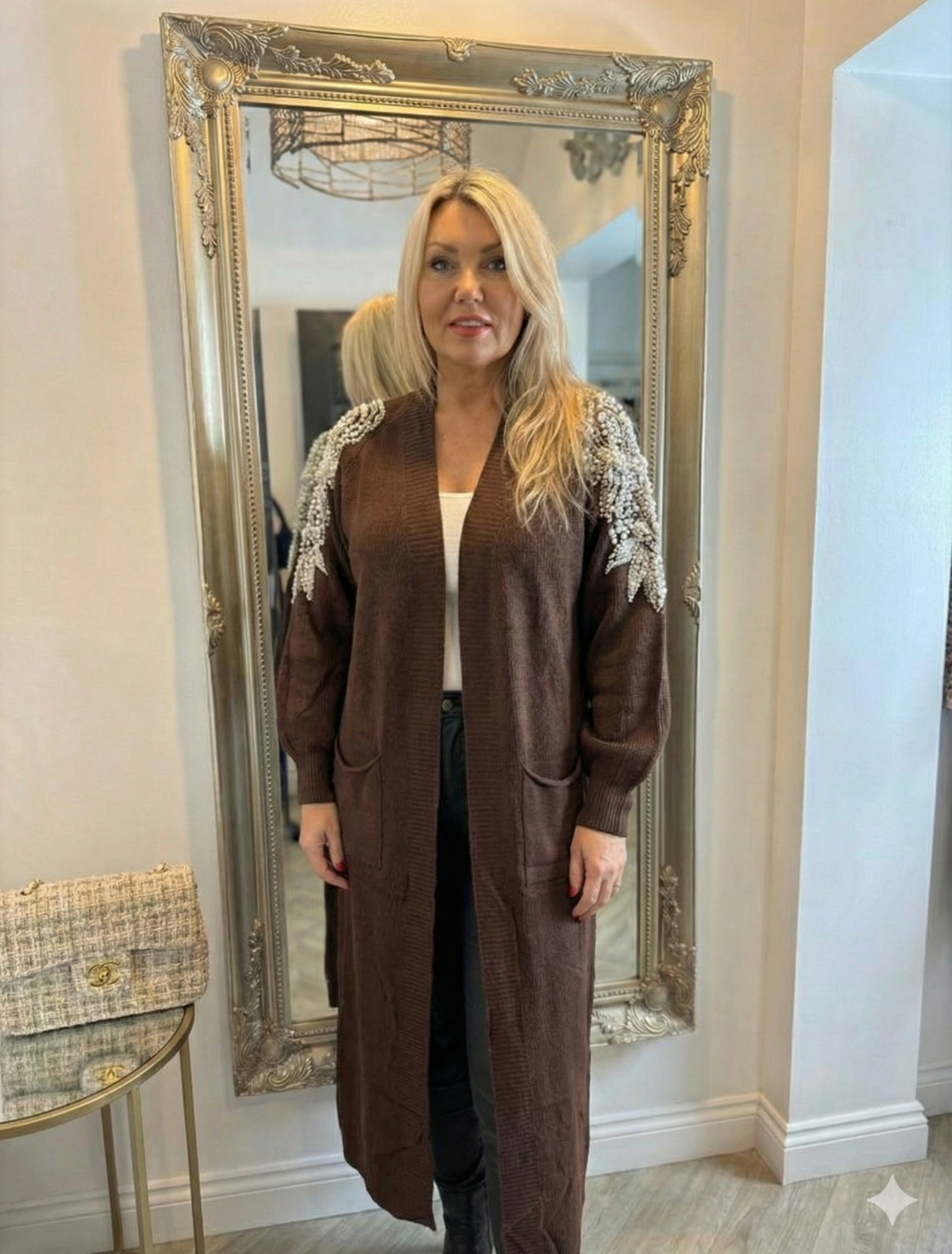 Winter chocolate brown diamanté sleeve cardigan (Size 10-20)