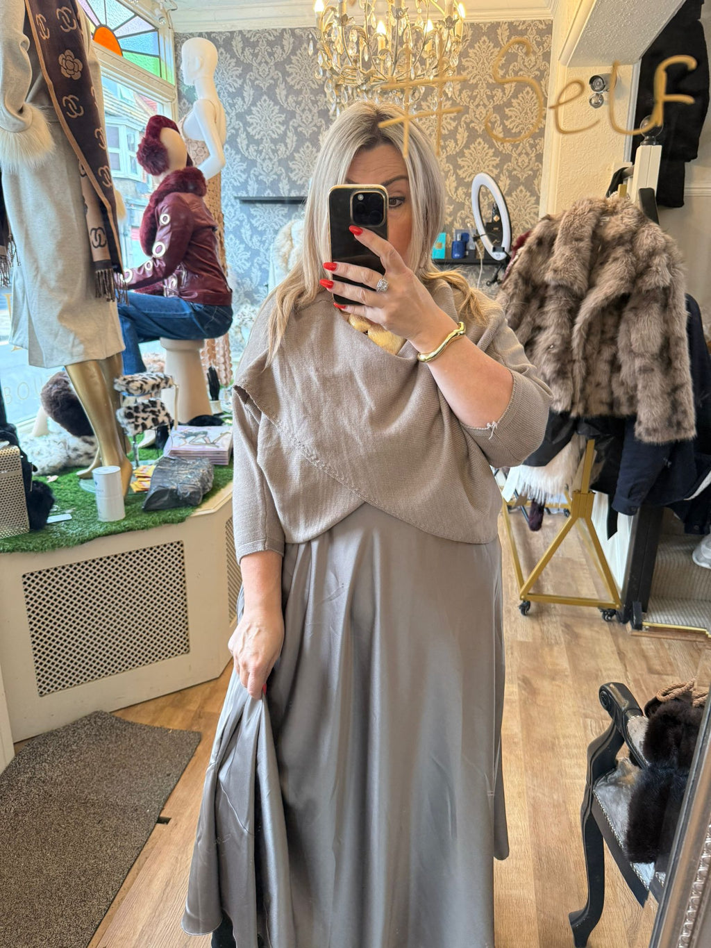 Matilda two piece cross over jumper and satin dress