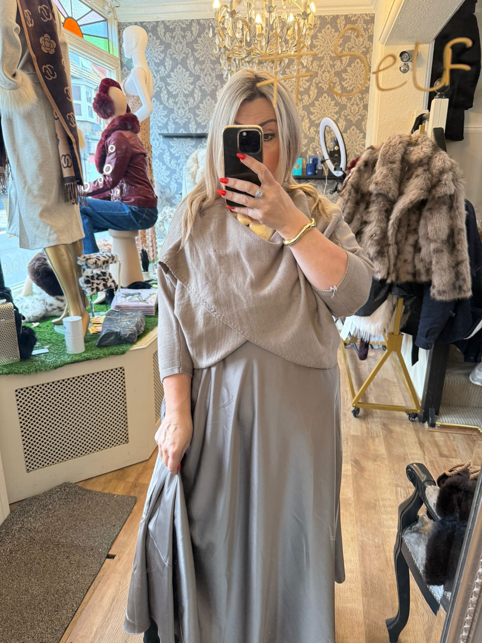 Matilda two piece cross over jumper and satin dress